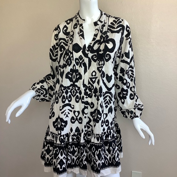 Zara Black and Cream Patterned Women's Dress - Picture 4 of 10